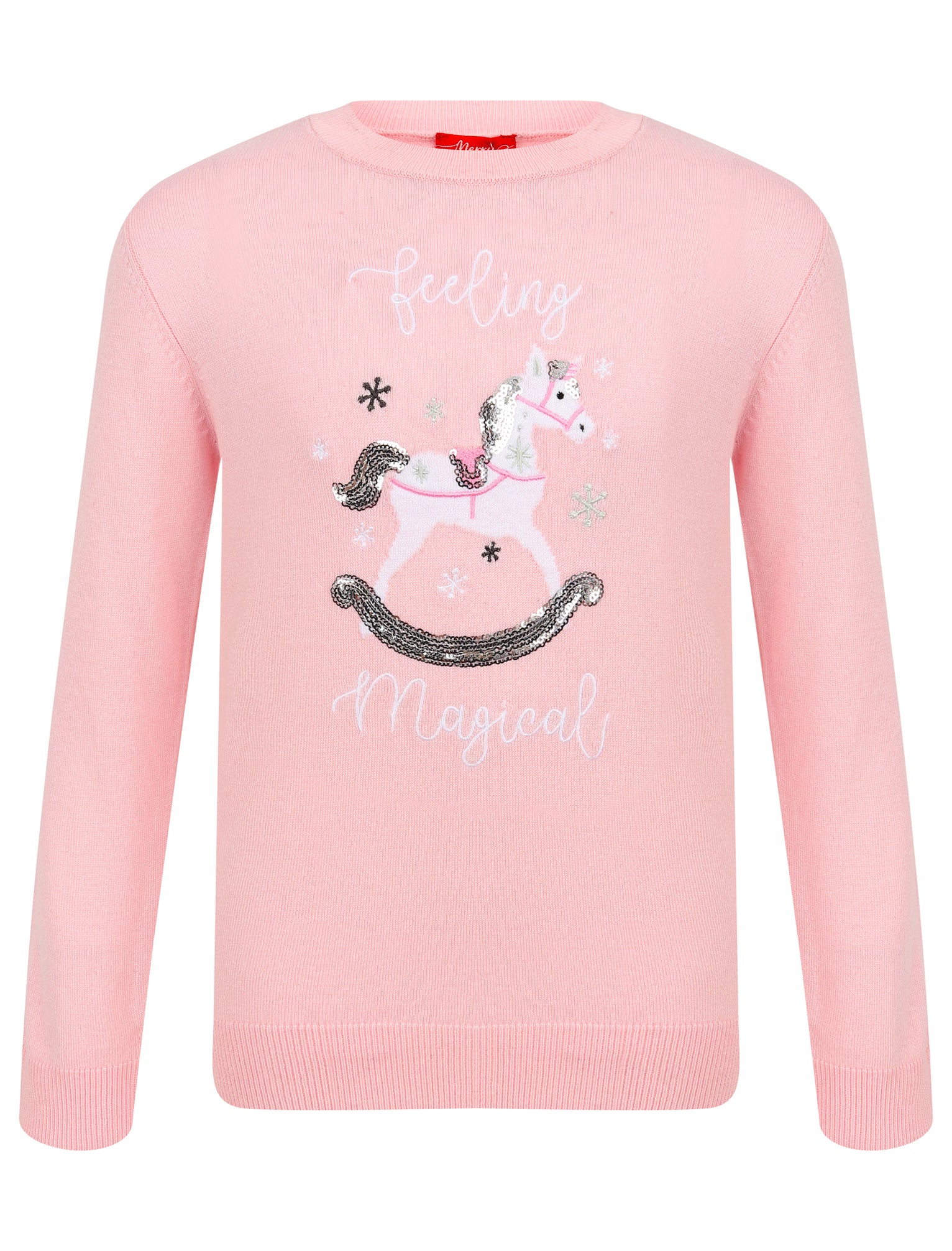 Jumpers Girls Xmas Unicorn Novelty Christmas Jumper in Almond Blossom - Merry Christmas Kids (4-12yrs) / 4-5 Years - Tokyo Laundry