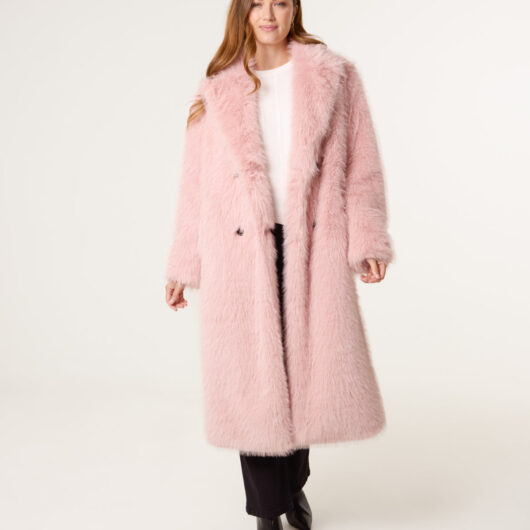 Long Fluffy Coat - M / PINK