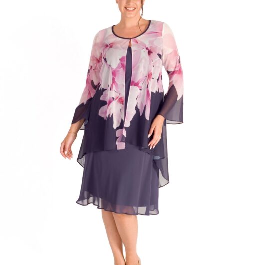 Violetta/Rose Pink/Ivory Garland Border Detail Chiffon Coat